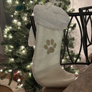 Target White Knit Christmas Stocking with Paw Print